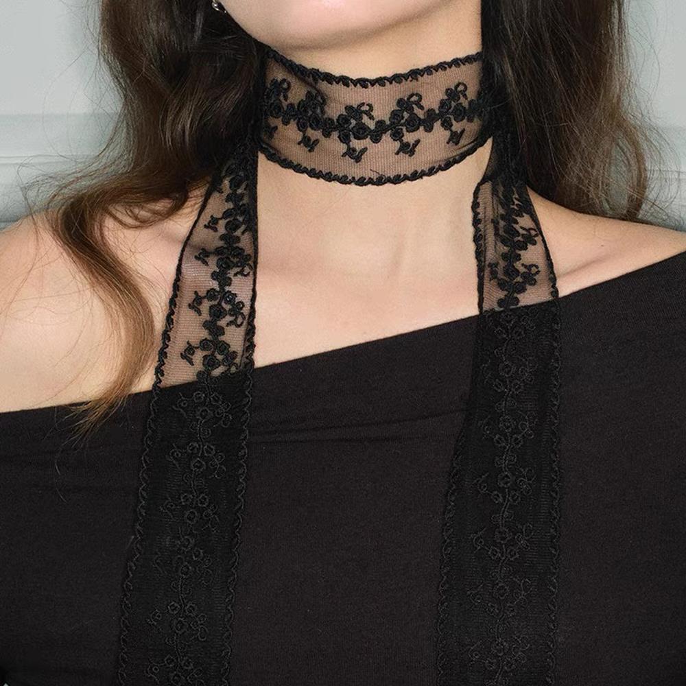Lace Ribbon Trim - Elegant Lace Scarf Bow Necklace For