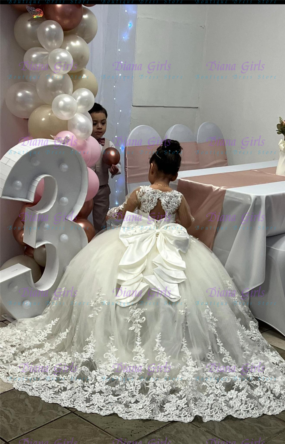 Elegant Flower Girl Dress Whit – Lace Ribbon Trim recenzja i cena