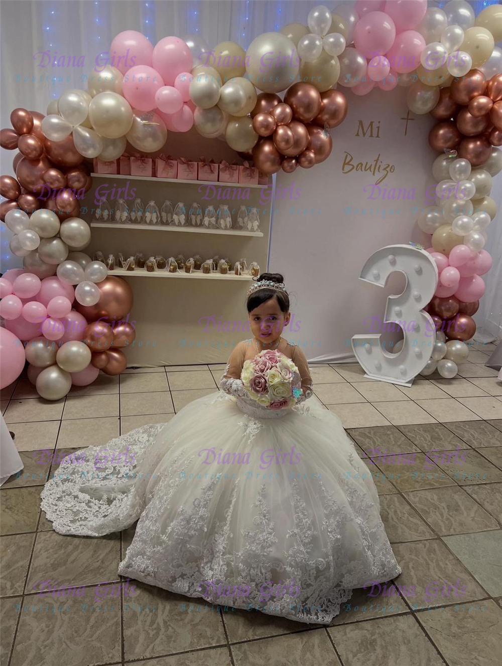 Elegant Flower Girl Dress Whit – Lace Ribbon Trim recenzja i cena