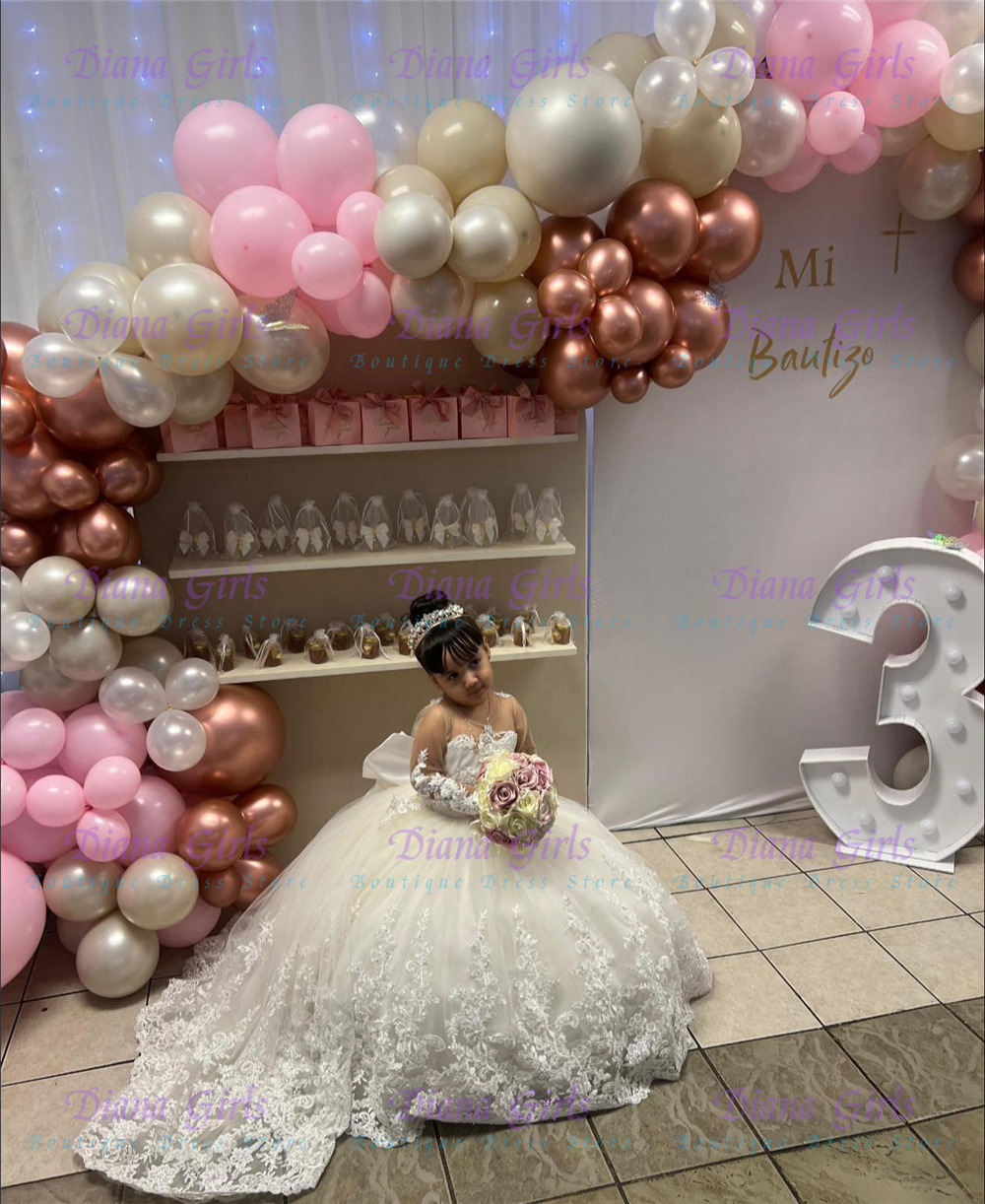 Elegant Flower Girl Dress Whit – Lace Ribbon Trim recenzja i cena