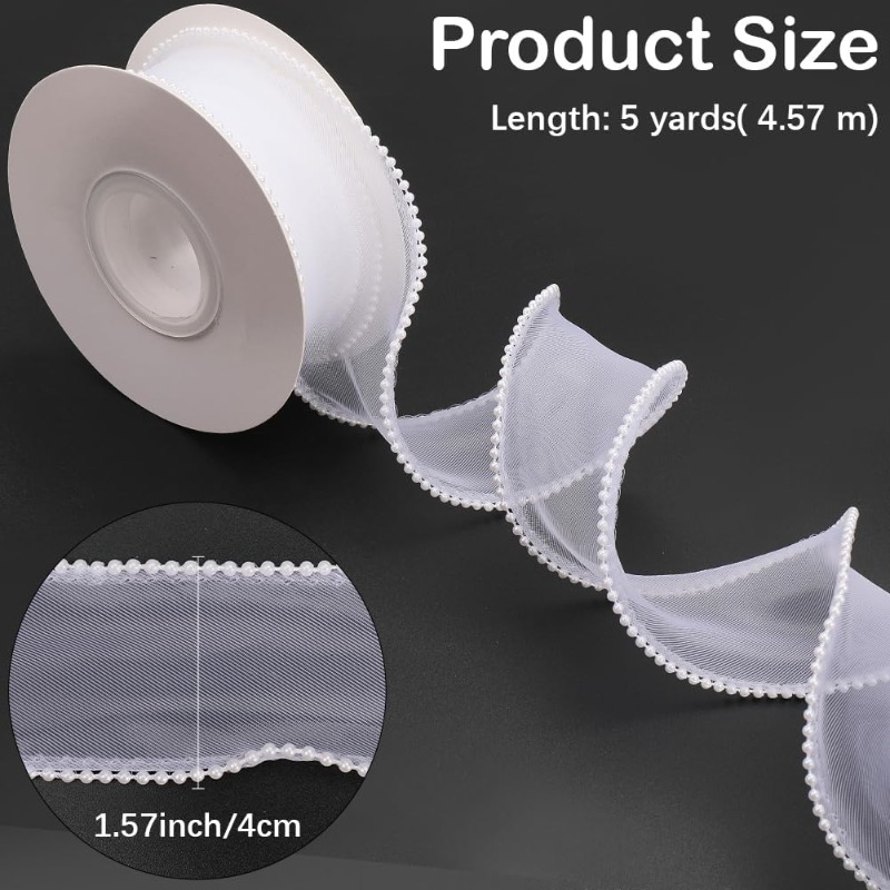 5 Yards White Faux Pearl Edge  – Organza Ribbon Spool recenzja i cena