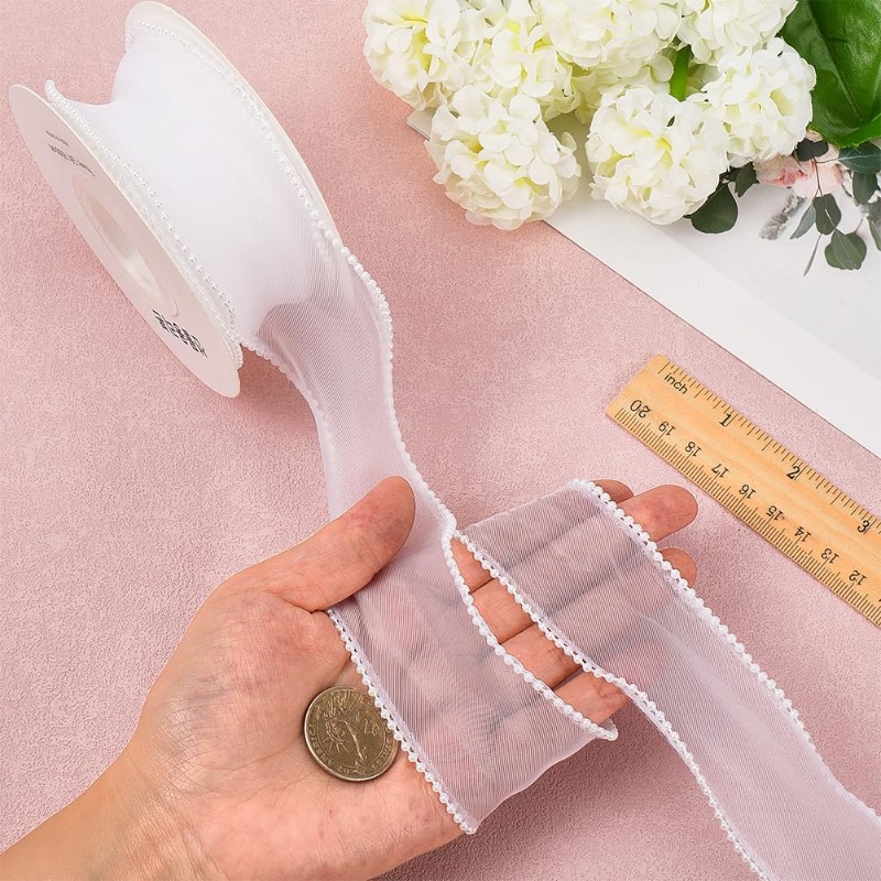 5 Yards White Faux Pearl Edge  – Organza Ribbon Spool recenzja i cena