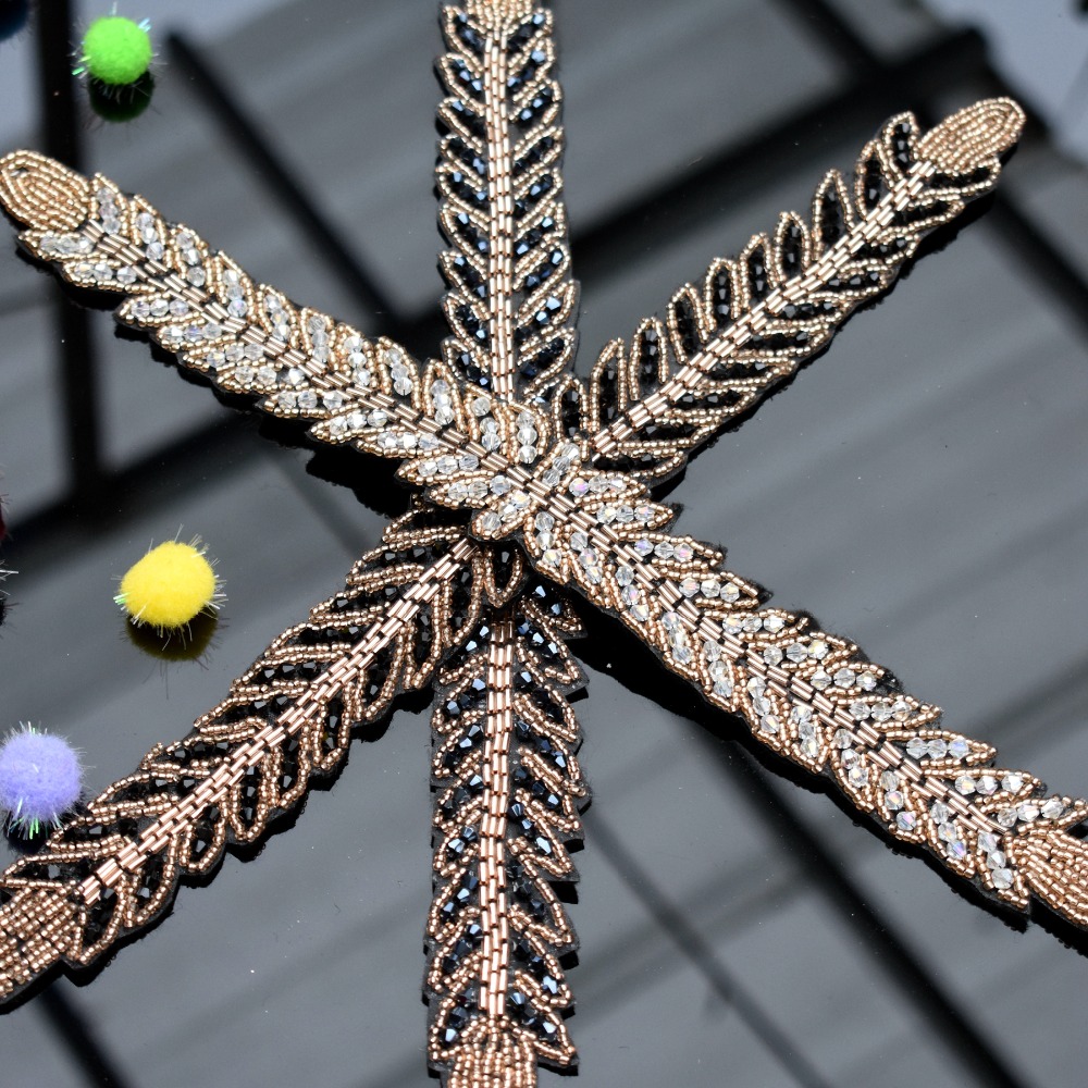 Long leaves leaf handmade appl – Beaded Trim Fringe recenzja i cena