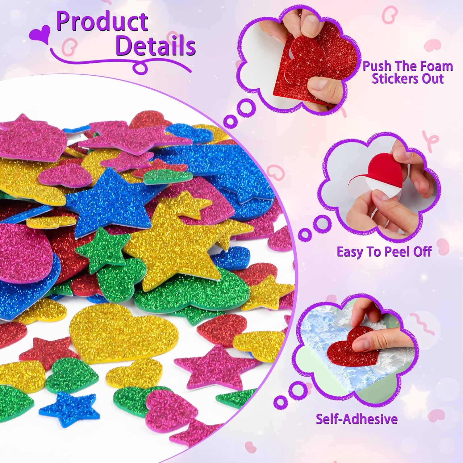 625Pcs Glitter Heart Foam Stic – Glitter Vinyl Roll recenzja i cena