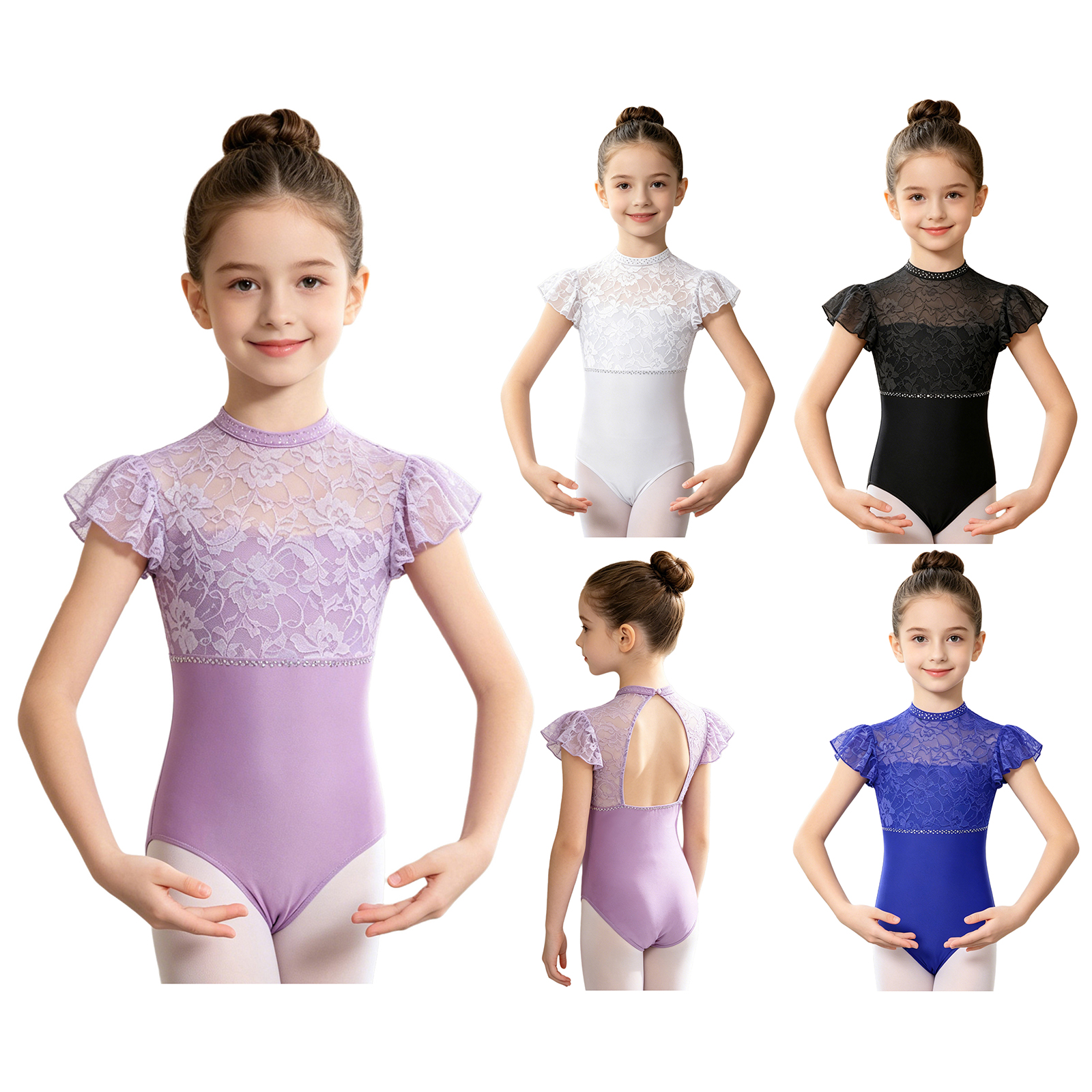 Kids Girls Ballet Dance Leotar – Rhinestone Banding Trim recenzja i cena