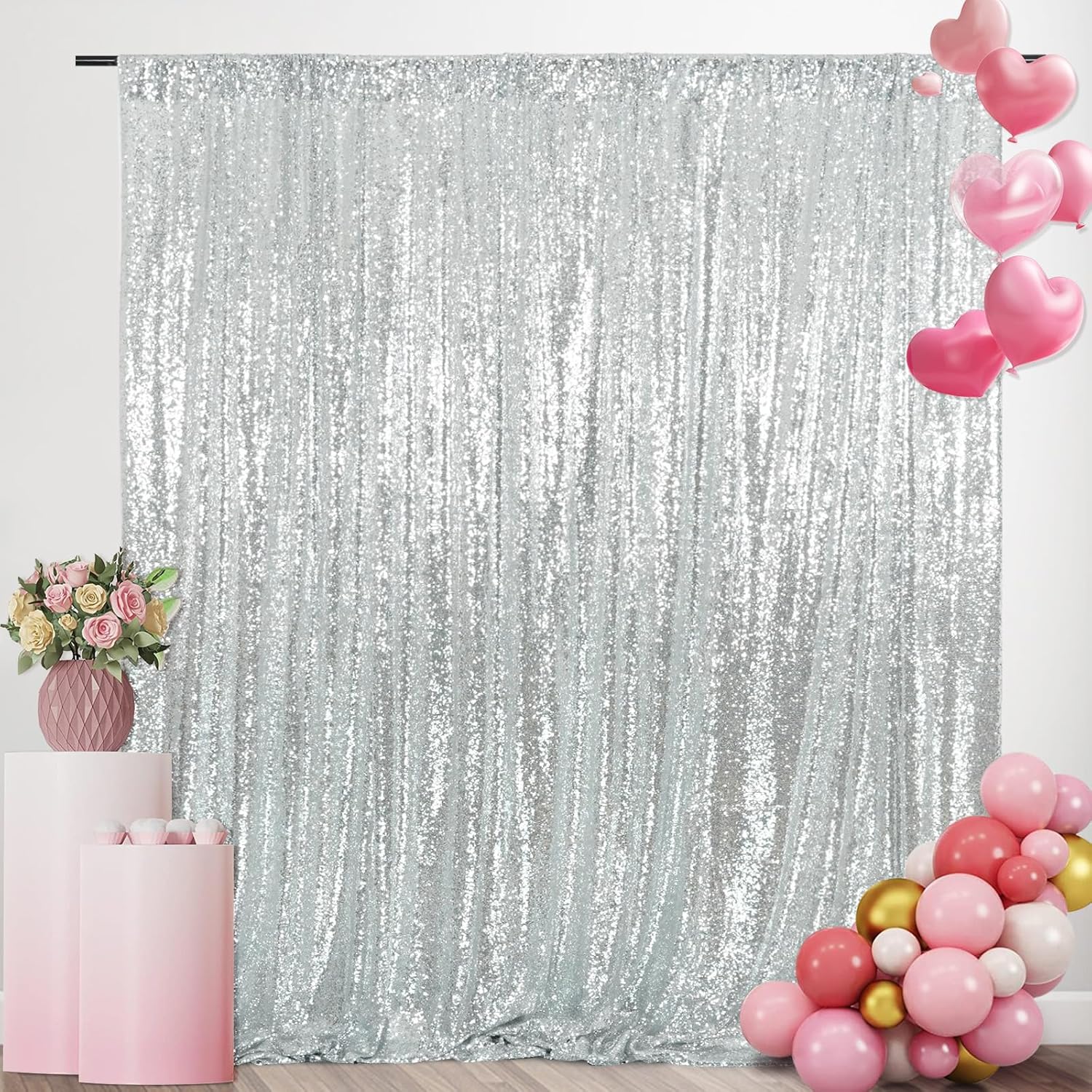Silver Sequin Backdrop Curtain – Sequin Fabric Panel recenzja i cena