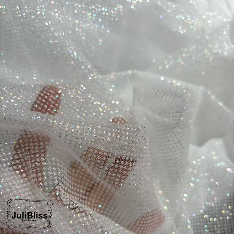 Shimmering White Glitter Tulle – Sequin Fabric Panel recenzja i cena