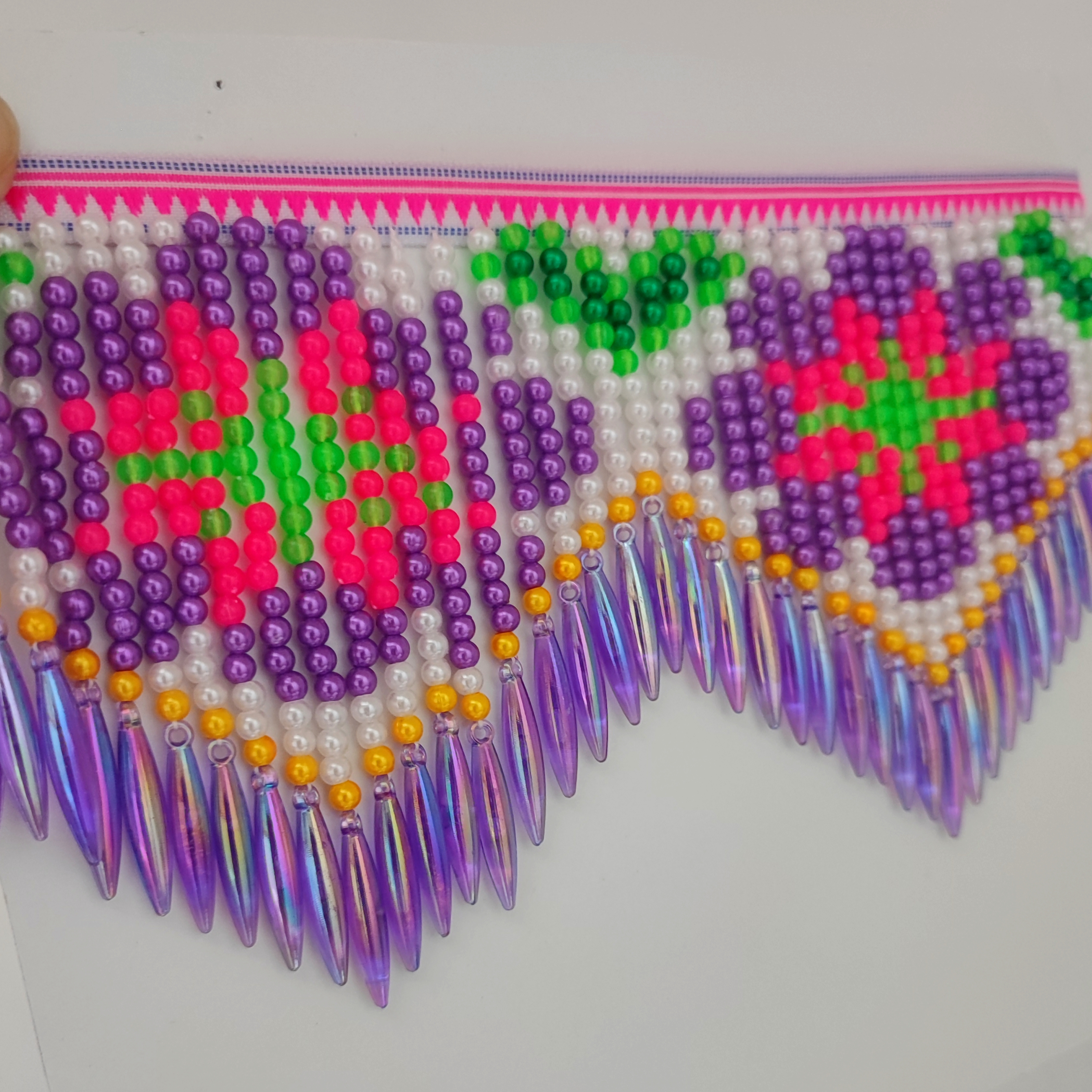 10cm Wide Purple Daisy Pattern – Beaded Trim Fringe recenzja i cena