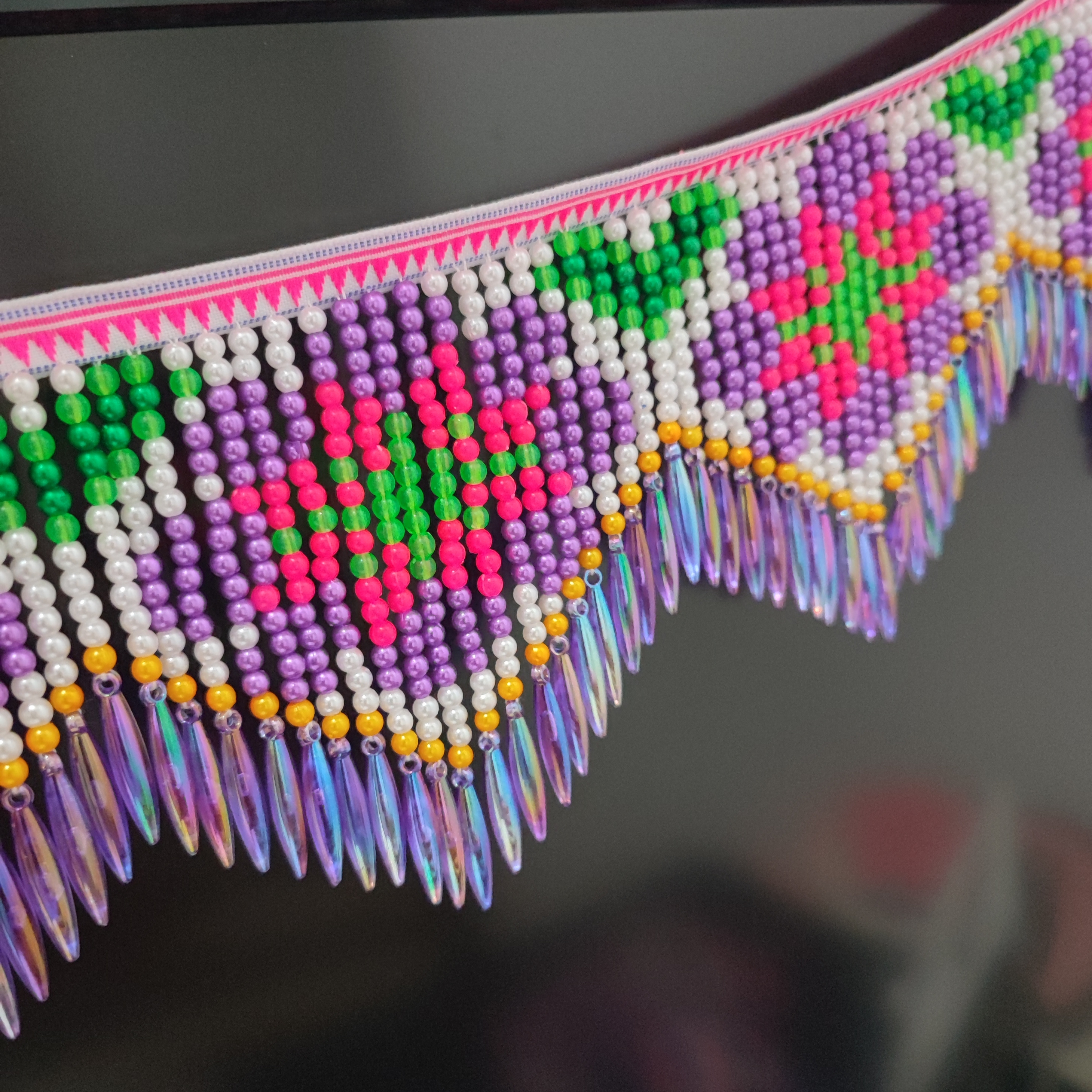 10cm Wide Purple Daisy Pattern – Beaded Trim Fringe recenzja i cena