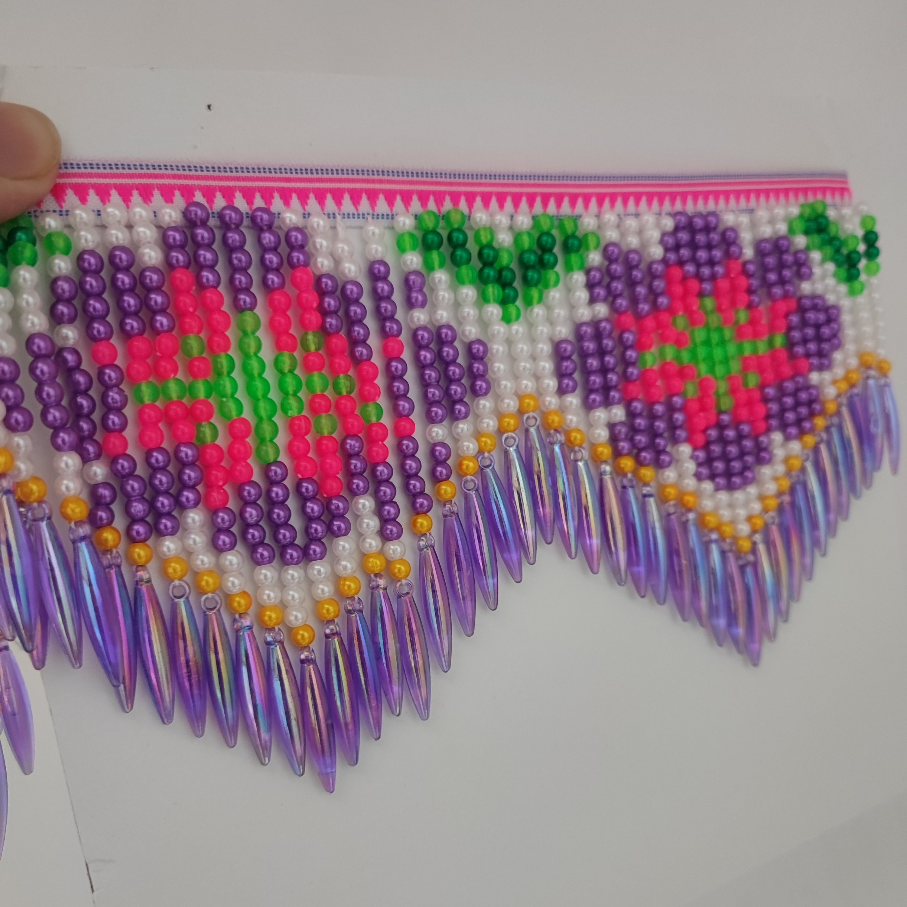 10cm Wide Purple Daisy Pattern – Beaded Trim Fringe recenzja i cena