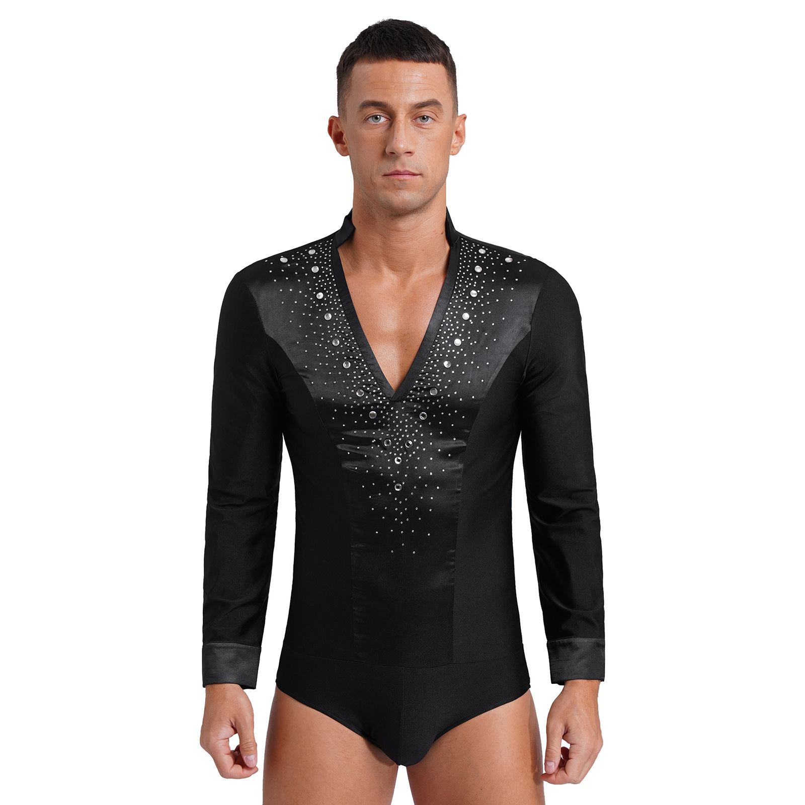 Mens Latin Jazz Dance Leotard  – Rhinestone Banding Trim recenzja i cena