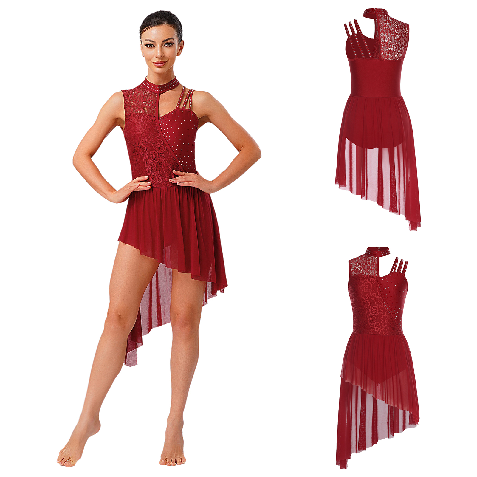 Women Lyrical Dance Dress Flor – Rhinestone Banding Trim recenzja i cena