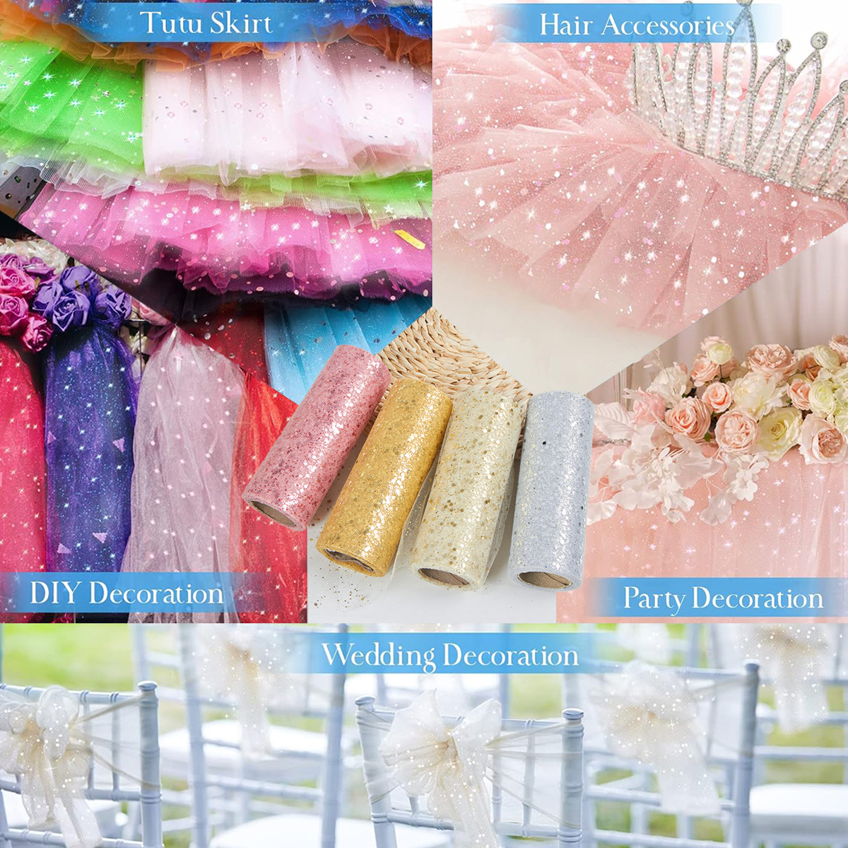 Glitter Tulle Rolls Birthday P – Organza Ribbon Spool recenzja i cena
