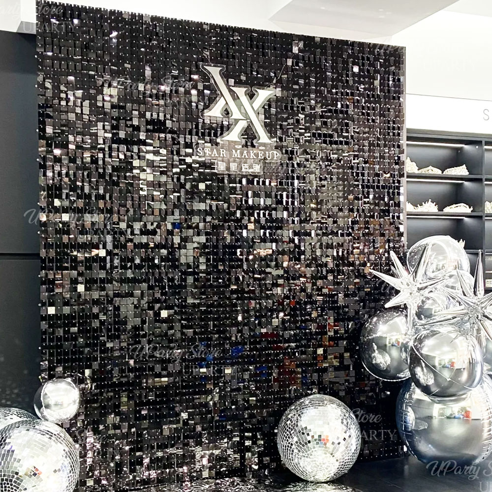Black Shimmer Wall Backdrop 12 – Sequin Fabric Panel recenzja i cena
