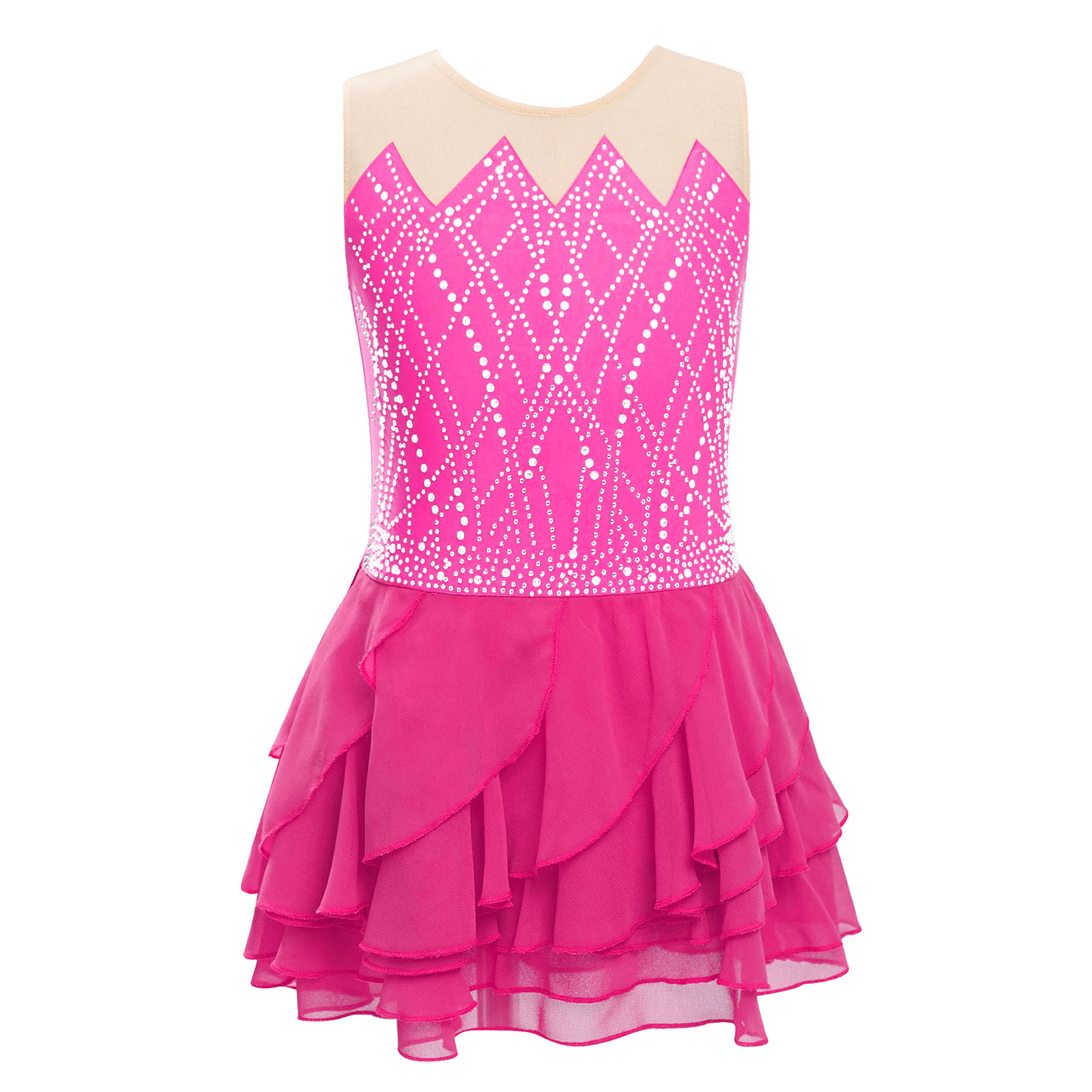 Girls Mesh Figure Skating Dres – Rhinestone Banding Trim recenzja i cena