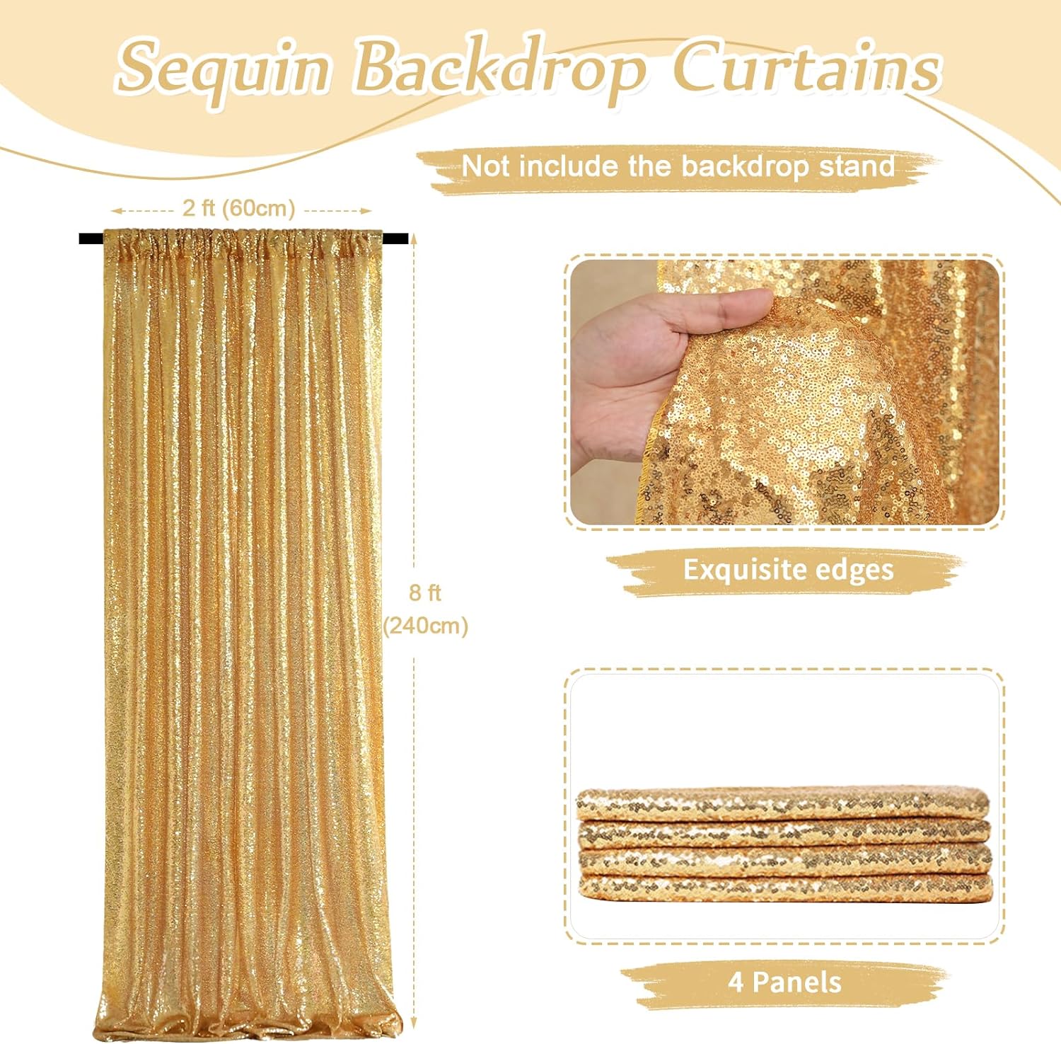 2×8FT-4PCS Gold Sequin Backdro – Sequin Fabric Panel recenzja i cena