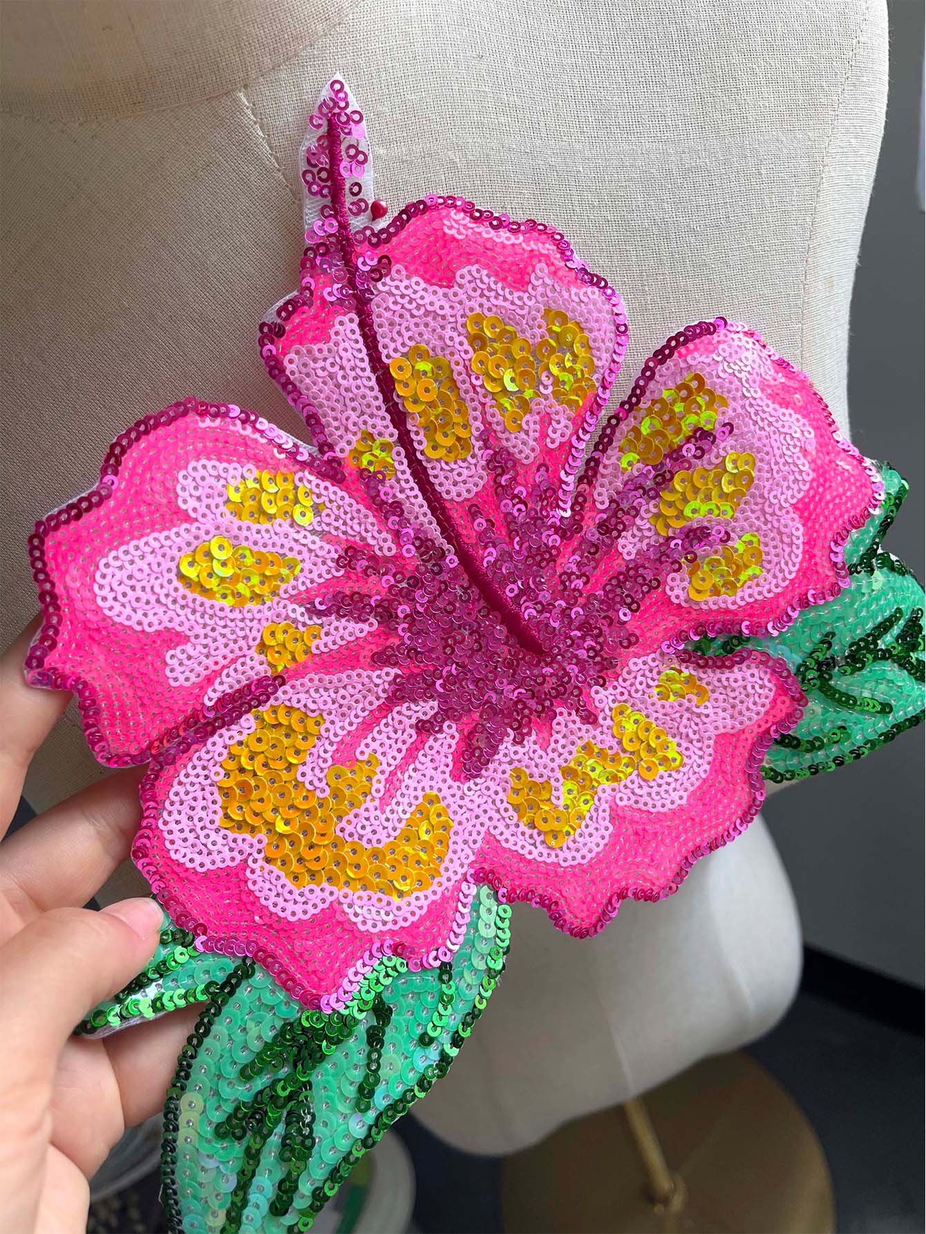 1 Piece 26CM Shining Pink Sequ – Applique Patch Flower recenzja i cena